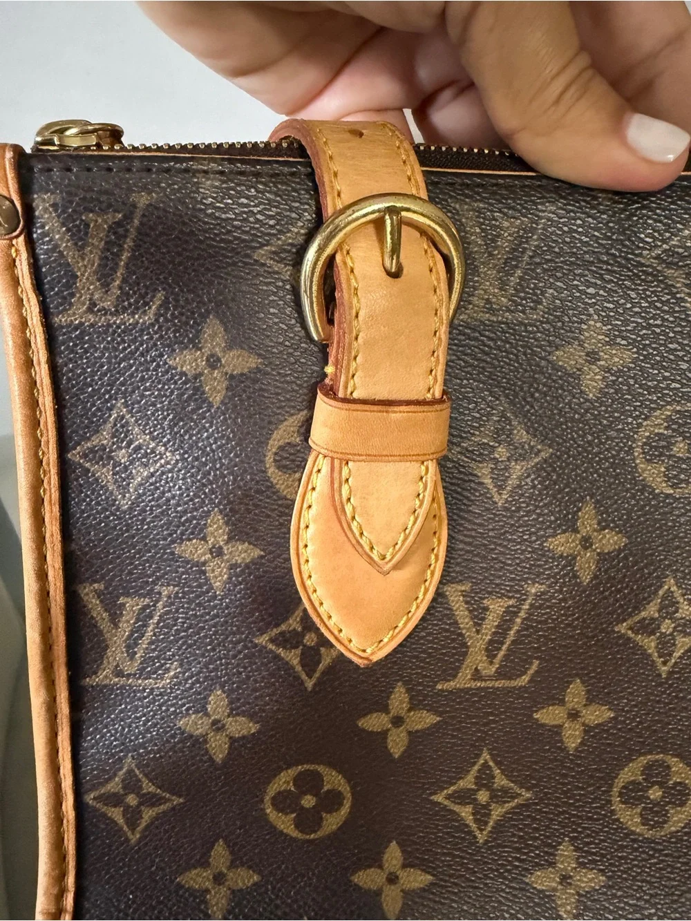 Louis Vuitton Brown Monogram Canvas Shoulder Bag with Tan Leather